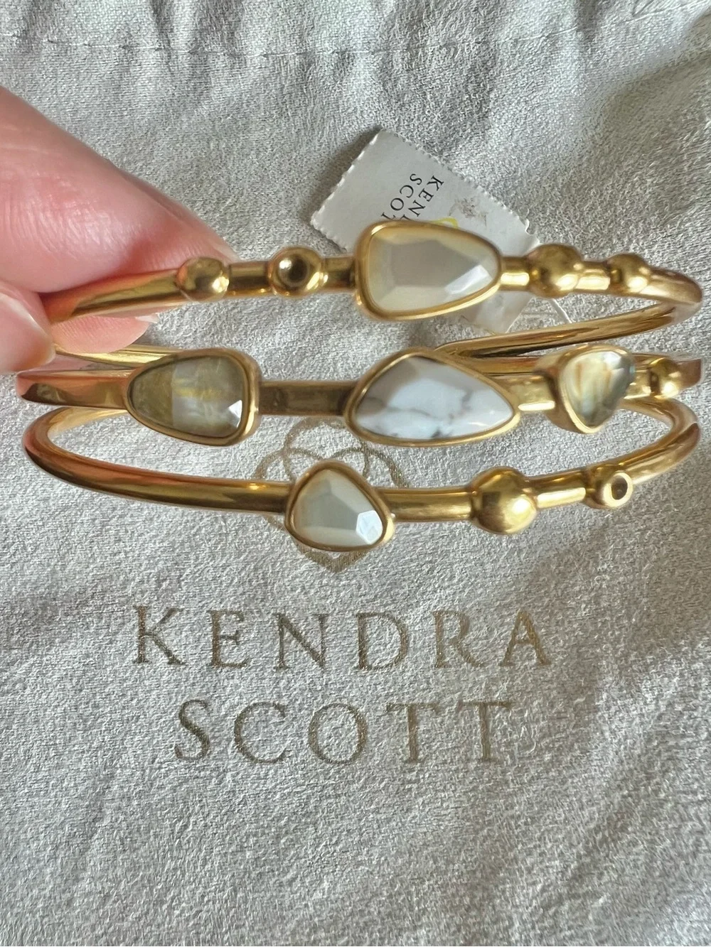 Kendra Scott Ivy Vintage Gold Open Cuff Bangle Bracelet in White Mix